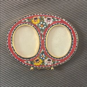 Vintage Handmade Micro-Mosaic Floral Flowers Double Photo Picture Frame